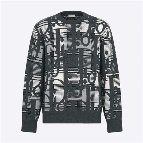 Dior Oblique Sweater with Tartan Motif Gray Wool Jacquard